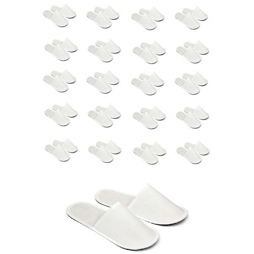 CHOCHILI 20 Pairs Fabric Packed Economy Disposable Hotel Slippers for Airbnb Spa Salon Party Wedding Guests - Fits up to Adult US Men Size 10 & Women Size 11, White