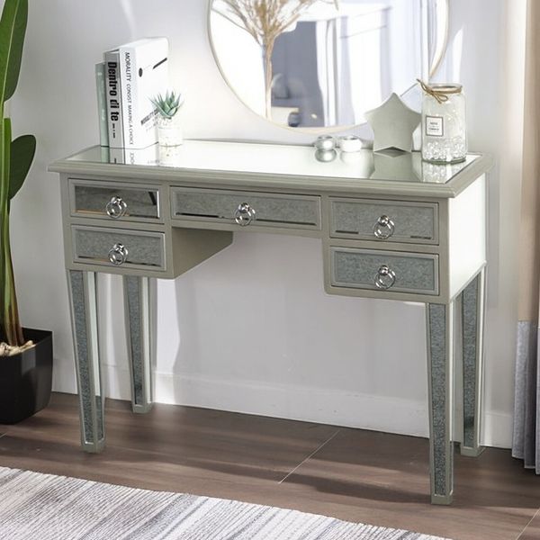 Mirrored Makeup Table w/ 5 Drawers, Modern Vanity Table & Dressing Table