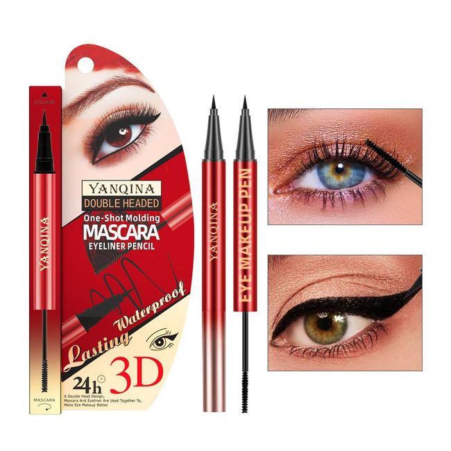 Eyeliner & Mascara 2-in-1 Flüssige Mascara, doppelseitig, schwarzer Eyeliner, langanhaltend, wasserfest, kein Verschmieren, perfektes Cat's Eye Makeup Pen Set