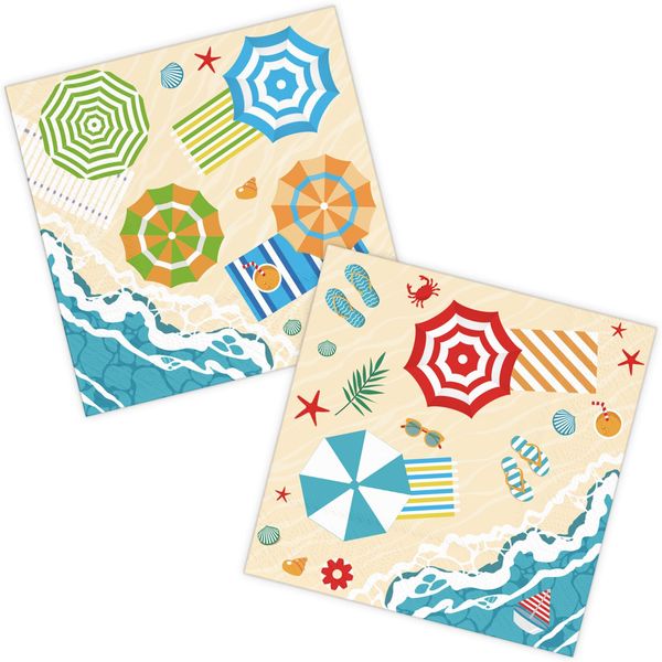 DYLIVeS Summer Beach Party Napkins, Hawaiian Beach Umbrella Paper Napkins Summer Pool Party Napkins for Luncheon Cocktail Summer Birthday Party Decorations Luau Tropical Party Supplies, 50 Pack, 3-Ply