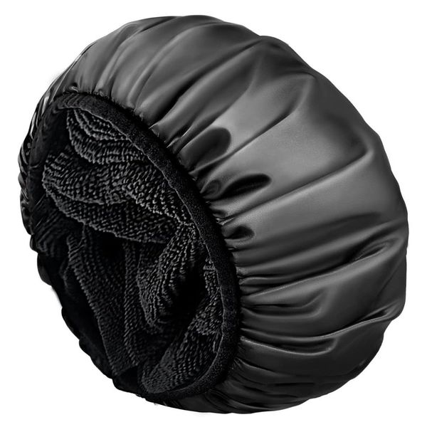 Duschhaube Damen,Shower cap,Wiederverwendbare Duschhaube,Geeignet für alle Arten von Langem Haar,Duschhaube Damen Wasserdicht für Das Gesicht Waschen Hautpflege Spa,Ideal für Mädchen (Schwarz)