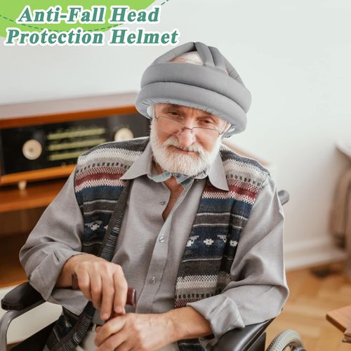 Woanger 1 Pcs Anti Fall Elder Head Safety Helmet Thick Soft Protective Hat Adjustable Seniors Fall Prevention Head Protection Cap Breathable Elderly Helmet for Injury Shock Protection (Grey)