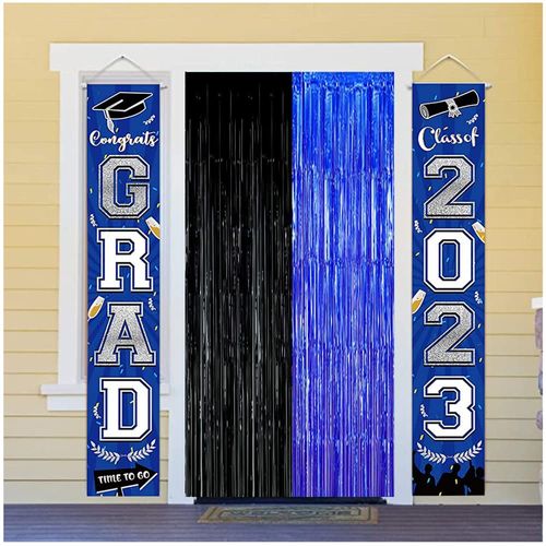 Black Blue Party Decorations Backdrops, Gaming Party Foil Fringe, 2025 Graduation Black Blue Curtains Backdrops for Boys Birthday New Year Baby Shower Gamer Fan Party Decorations (3 Pack)