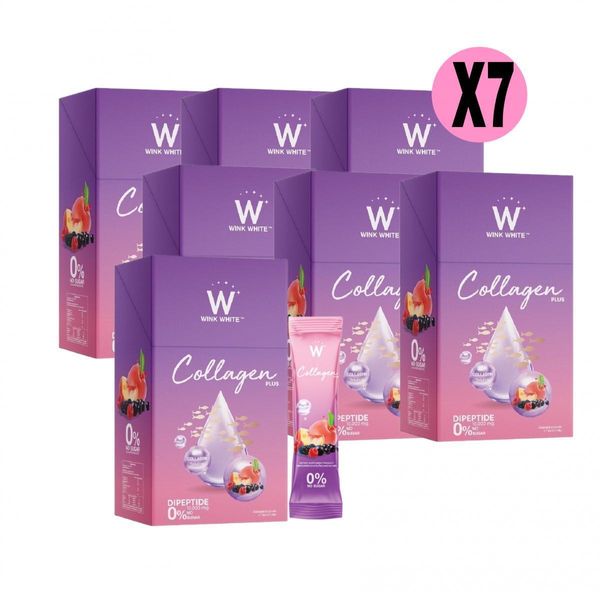 7X Wink White W Collagen Plus Powder Drink Brightening Aura Skin [Box:7 Sachets]