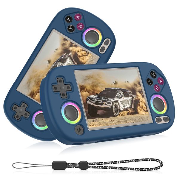 Silicone Case Compatible with Anbernic RG40XX H, Anti-Scratch, Washable, Shockproof Protective Cover for RG40XX H Handheld Game Console with Lanyard - Blue