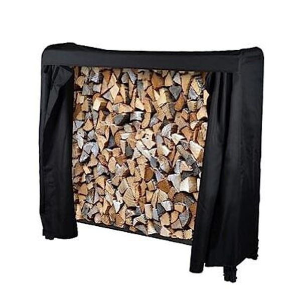 4ft firewood rack outdoor with cover for wood storage, Firewood Rack Black