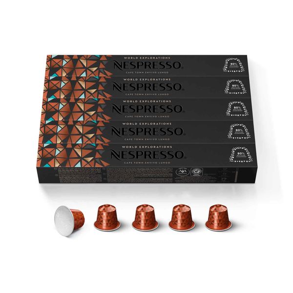 Nespresso Capsules OriginalLine, Cape Town Envivo Lungo, Dark Roast Espresso Coffee Pods, 50 Count Pods, Brews 3.7 Ounce (ORIGINAL LINE ONLY)