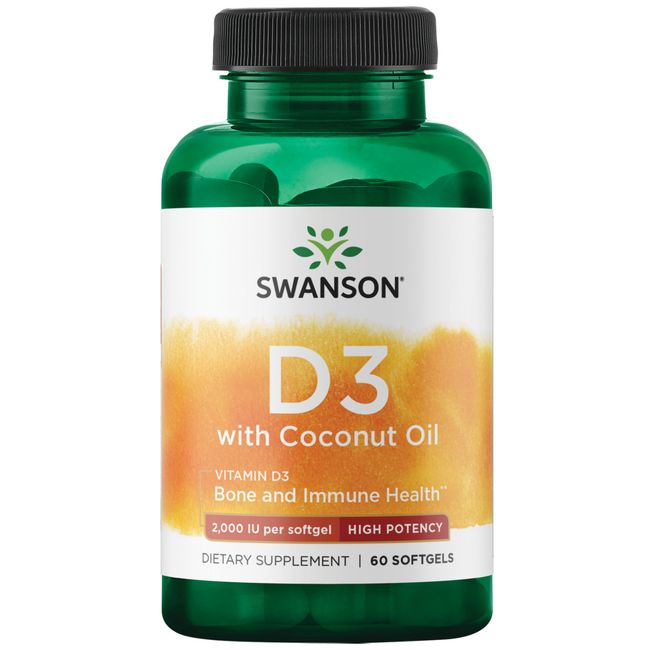 Swanson Vitamin D-3 with Coconut Oil - High Potency 2,000 Iu 60 Softgels