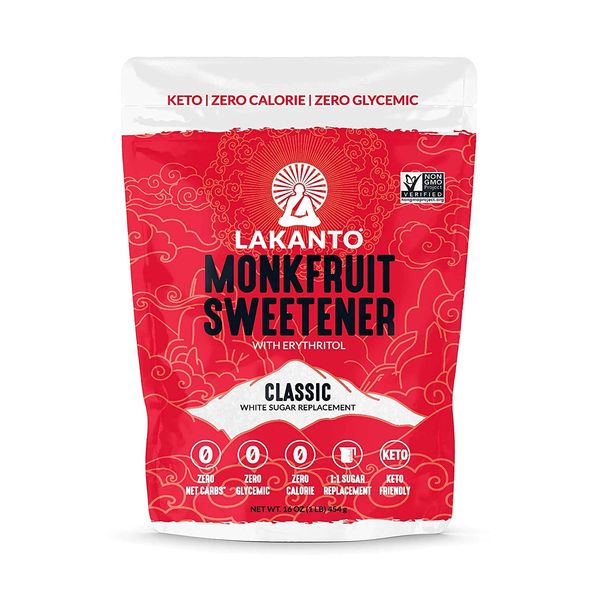 Lakanto Classic Monk Fruit Sweetener with Erythritol - White Sugar Substitute, Zero Calorie, Keto Diet Friendly, Zero Net Carbs, Baking, Extract, Sugar Replacement (Classic White - 1 lb)