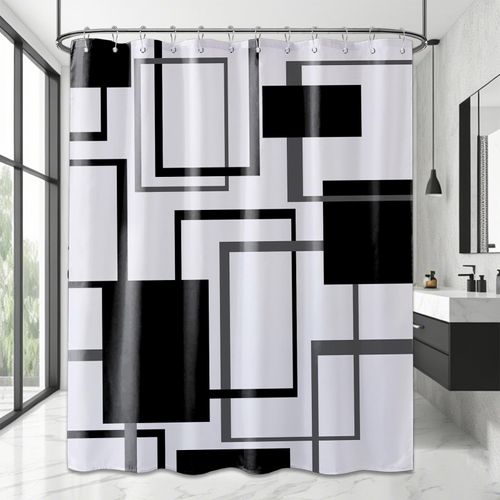 Yieldeer Black and White Shower Curtain Geometric Shower Curtains for Mens Bathroom Decor Black White and Grey Bath Curtain Set, Waterproof Cloth Fabric with Hooks 70 x 78 Inch