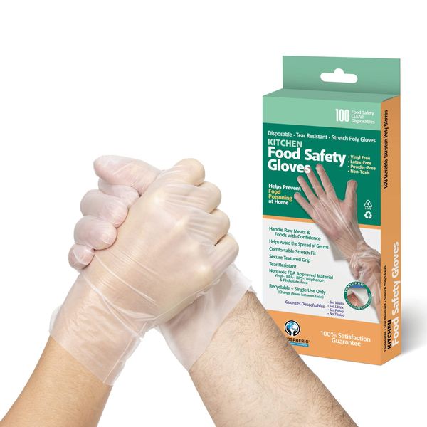 Protospheric Disposable Gloves - Stretch Poly, Clear, Food Prep&Cooking Gloves - Safe, Nitrile, Vinyl, Latex and Powder Free