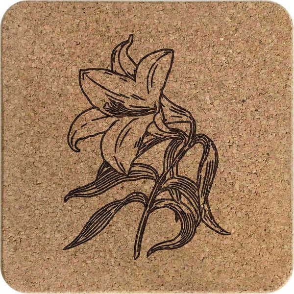 'White Lily Flower' Square Cork Trivet/Pot Stand (TR00026613)