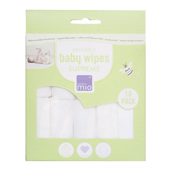 Bambino Mio, Reusable Baby Wipes - Everyday Pro - Eco-Friendly and Chemical-Free, Double-Sided Washable Wipes, Pack of 10, Cloud