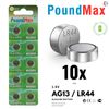 10 x AG13 LR44 1.5 V Alkaline Button Cell Battery by PoundMax