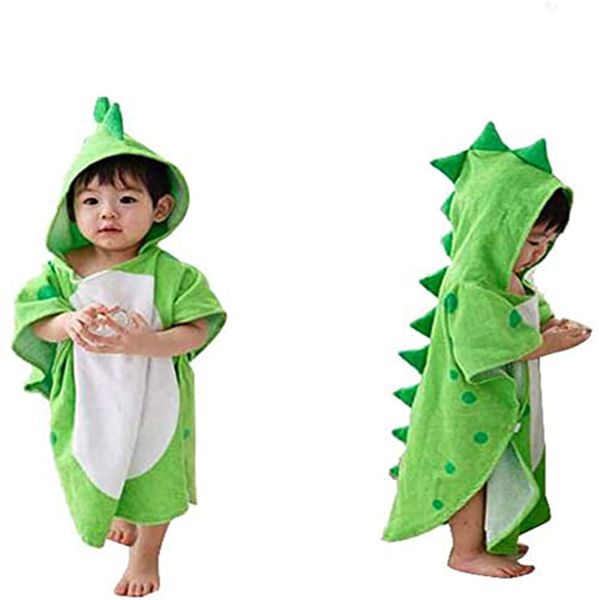 Verve Jelly Hooded Baby Bathrobe, Cotton Dinosaur Pattern Cute Bath Towel Kids Robe Beach Swimming Hooded Poncho for Babies Boys Girls(Green)