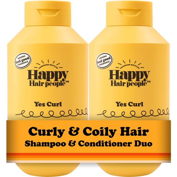 Happy Hair People Yes Curl Shampoo & Conditioner Set (2 x 355ml) for Moisturing Curly Hair, Defining Curls & Coils, Detangling - Vegan, Sulphate-Free - Mood-Boosting Orange Fragrance