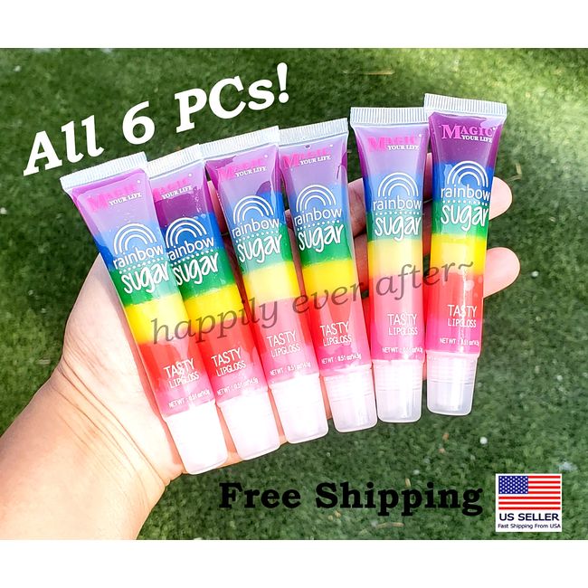 6 PCs Magic Rainbow Sugar Tasty Lipgloss - Shine, Hydrate, Sweet Lip gloss