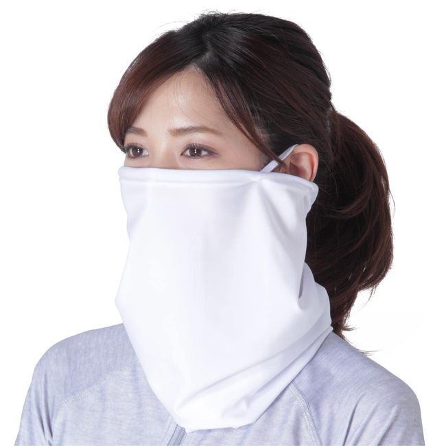 PONTAPES PAA-850 Cooling Neck Cover, For Summer, 98% UV Protection, UPF 50+, With Ear Straps, Rash Guard Material, white