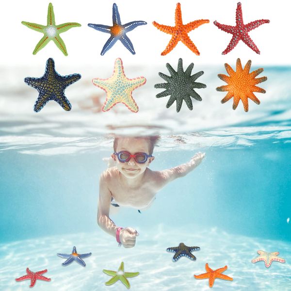 DesignBox 8 Pcs Starfish Pool Toys, Summer Swimming Beach Diving Toy with Colorful Animal Set Underwater for Kids Ages 4-12