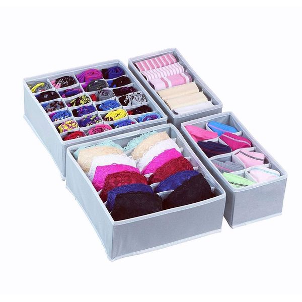 OKUSU-JP Folding Storage Box, Set of 4, For Clothes, Drawer Dividers, Non-woven Fabric, Underwear, Socks, Pants, Bra, Neck Tie Small Storage, Organizer, Divider Case, Divider Box