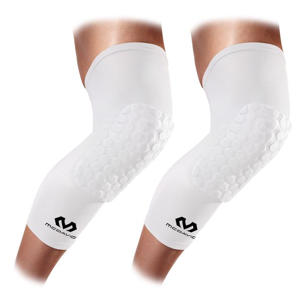 McDavid Hex Knee Compression Sleeves, Pull-On Padded Protection, Moisture Wicking (1 Pair), WHITE