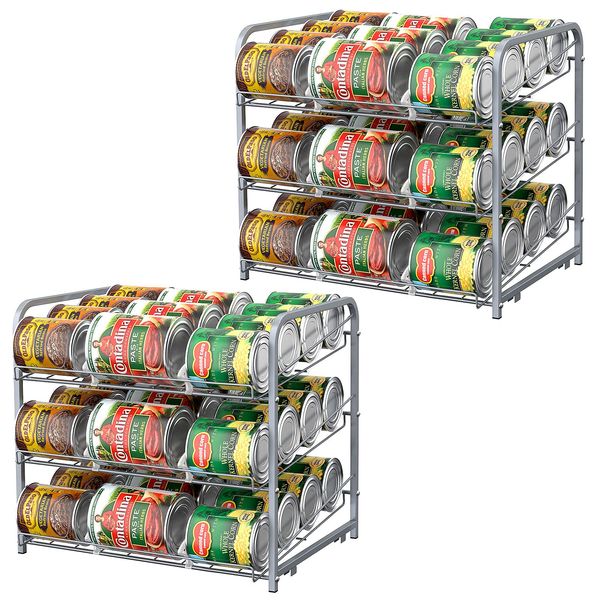 BTY Can Organizer for Pantry Stackable 2 Pack, Can Storage Organizer Rack Stacking Can Dispensers Small Space Holds up to 36 Cans for Pantry, Kitchen, Cabinet- Silver