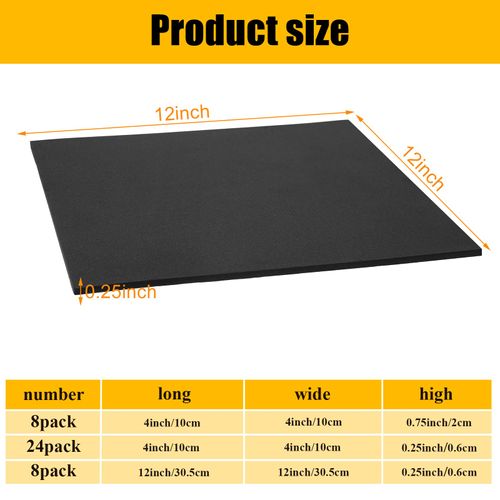 Frienda Black Foam Sheets Self Adhesive Black Foam Padding Insulation Rubber Anti Vibration Anti Slip Pad for Craft Furniture(8 Pcs,12 x 12 x 1/4 Inch)