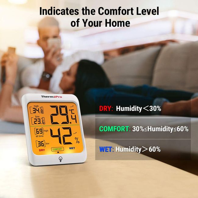ThermoPro Indoor Hygrometer Humidity Gauge Indicator Digital Thermometer  Room Temperature and Humidity Monitor with Touch Backlight