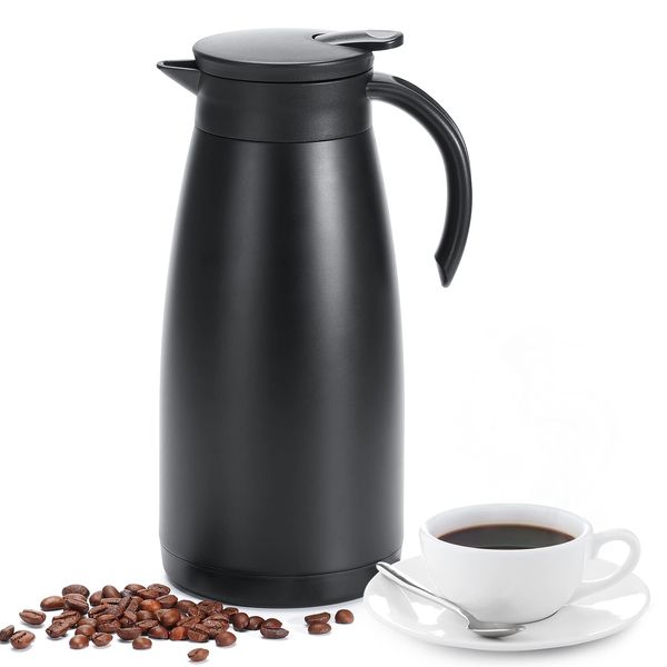 Olerd 1.5L Insulated Jug, Thermal Coffee Pot, Stainless Steel Tea Pot, Double-Walled Vacuum Carafe Jug for Coffee Tea, Water, Drink (Black)