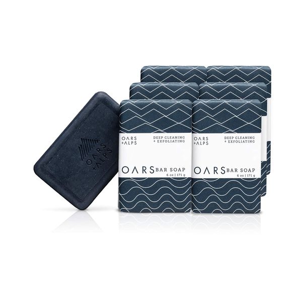 Oars + Alps Blue Charcoal Exfoliating Men's Bar Soap, Dermatologist Tested and Made with Clean Ingredients, Travel Size, 6 Pack, 6 Oz Each