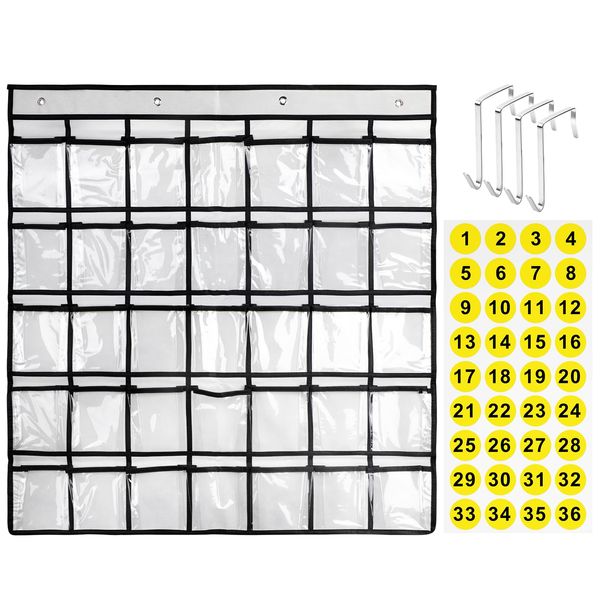 FYY Wall Pocket, Calendar Pocket, Medicine Calendar, 1 Month Wall Hanging Pocket, Wall Hanging Storage, Small Storage, Multi-Purpose Pockets, 5 Vertical and 7 Horizontal Rows, 35 Pockets, Clear, Transparent Pocket, Includes Date Stickers, 4 Door Hooks, Ha