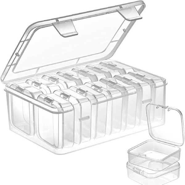 Small Clear Box Bead Storage Plastic Containers with Lid 14 Pcs Compartments Boxes for Art Craft Beads Mini Seeds Jewellery Screw Button Small Items (16.5 * 12 * 6cm)