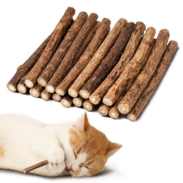 Adiwo Cat Chew Toys, 20Pcs Cat Catnip Sticks, Natural Matatabi Silvervine Chew Sticks, Cat Catnip toys, Cat Nip Chew Teething Sticks for Cats Kittens Teeth Cleaning and Stress Release(8-10mm)