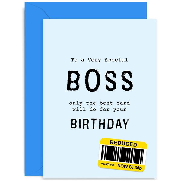 Old English Company Birthday Card Funny for Men - Humorous Boss Birthday Card - Blue, Blank Inside