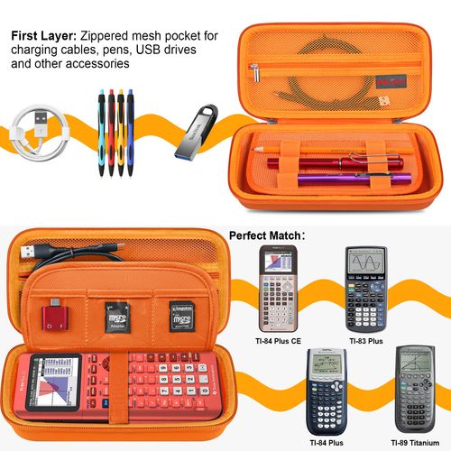 Elonbo Carrying Case for Texas Instruments TI-30XIIS/ TI-30Xa/ TI-30XS/ TI-36X Pro/TI-34/ TI BA II Plus MultiView Scientific Calculator, Mesh Pocket Fits Charger, Orange+Inside Orange (CASE ONLY!)