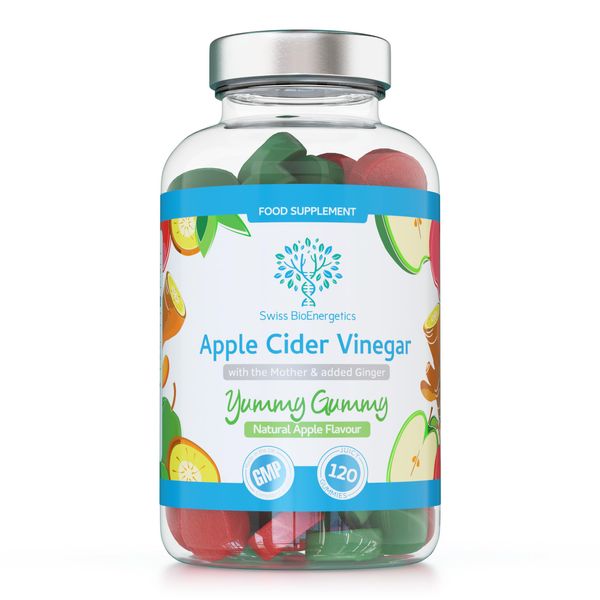 Apple Cider Vinegar Gummies with The Mother & Ginger - 120 Natural Apple Flavoured - High Strength 500mg per Serving - 2 Month Supply - UK Made