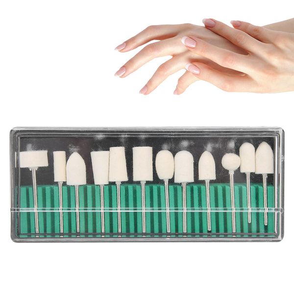 Nail Drill Bits, 12 Pcs Wool Felt Nail Grinding Polishing Head for Women Nail Salon Manicure Pedicure Drills Nail Drill Bits Set Accessory Grinding Polishing File Heads Tools Cuticle Nail Drill Bit