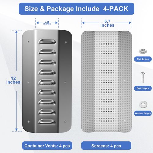 Zepoty 4-Pack Stainless Steel Shipping Container Air Vents – Heavy-Duty, Rust-Free Ventilation for 20FT/40FT Containers, Prevents Moisture, Heat & Small Animals, Easy Installation Kit with Screws