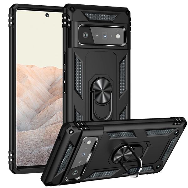 Google Pixel 6 Pro Case, 360° Rotating Metal Ring, Shock Absorption, Reinforced Corners (Black)