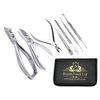 Professional Nail Clipper - Nail Cutter - Manicure Pedicure Kit - Podiatry Instruments - Set of 7 Pieces - Nail File - Cuticle Nipper - Nail Lifter - safety case