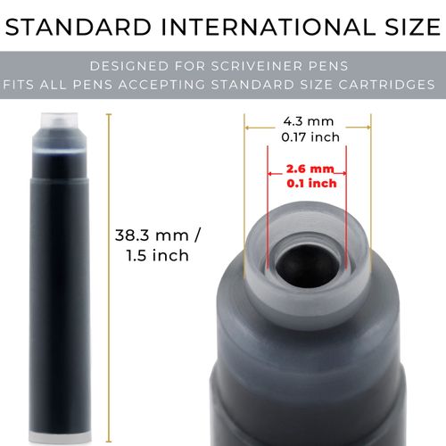 Scriveiner Fountain Pen Ink Cartridges - Black - 20 Standard International, Made in UK, The Best Cartridge for Your Scriveiner Pen, Refill Size Fits A Wide Range of Fountain Pens