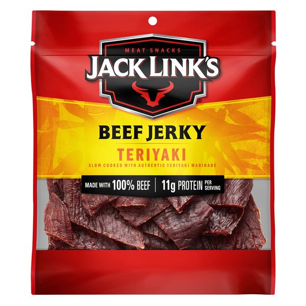 Jack Link's Beef Jerky, Teriyaki Flavor, 2.85 Oz - Flavorful Meat Snack, 11g Of Protein And 80 Calories, Made With 100% Beef - No Added MSG Or Nitrates/Nitrites