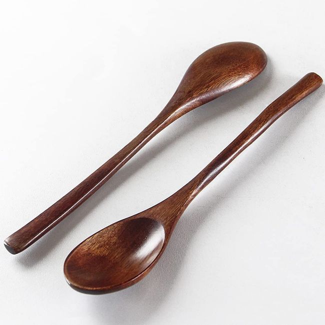 YFWOOD 2 Pcs Spoons Set 22.5cm Natural Wood Lacquered Soup Spoons Wood Dinner Spoon Lightweight Curry Table Spoon Simple Cutlery