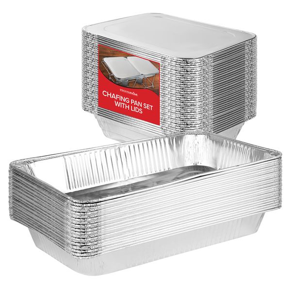 Chafing Dish Buffet Set with Cover Disposable - 21x13 (5 Pack) 9x13 & Lids (10 Pack) Aluminum Serving Trays, Catering Pans for Keeping Food Warm, Chaffing Dishes for Buffets and Parties, Warming Tray