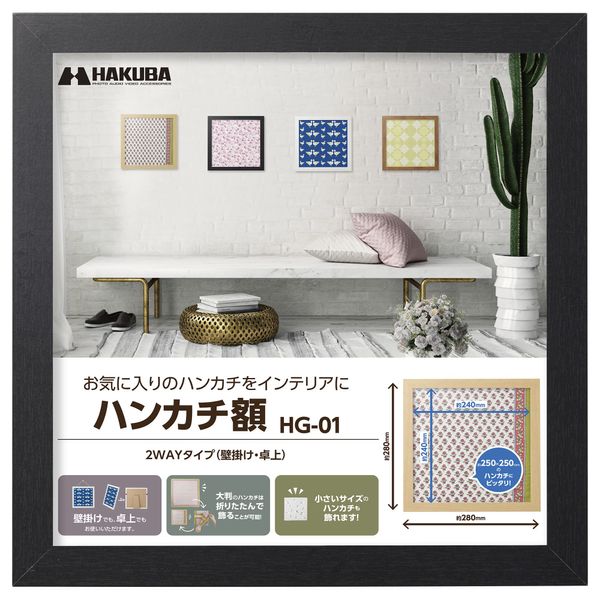 HAKUBA Frame HG-01 Black AMZFWHG-01BK Frame Square Frame with Handkerchiefs and Jackets 9.8 inches (250 mm) Square Frame with Unbreakable PS Board Stand, Hanging String Included