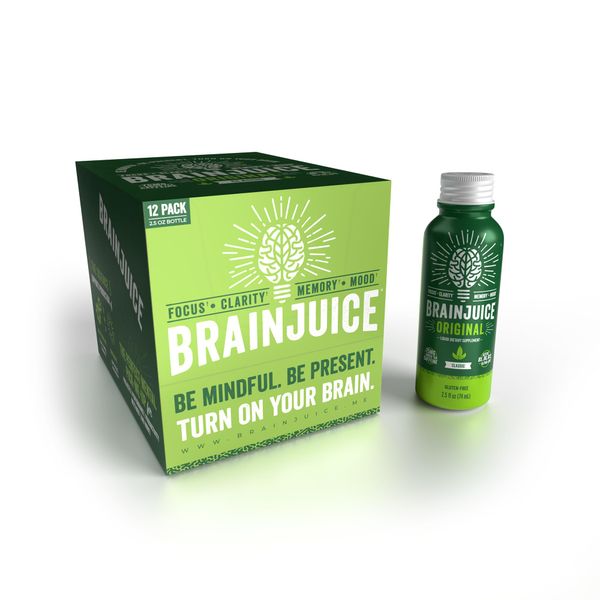 BrainJuice Brain Support Shot, Gluten Free Supplement Shots for Energy & Focus, Healthy Drinks with Alpha GPC, Vitamin B & Organic Green Tea Extract Caffeine, Classic, 2.5 fl oz, 12 Pack