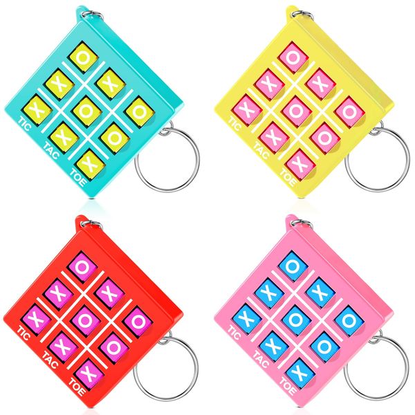 Hicarer 16 Pcs Tic Tac Toe Keychain for Kids Ages 8-12 Party Favors Plastic Keyholders for Mini Backpack Clip Birthday Party (Macaroon Color)