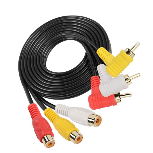 GINTOOYUN Audio Video 3 RCA -Kabel -Gold -Plattierung rechts 90 Grad 3 RCA Männlich bis 3 RCA -Audio- und Videoerweiterungskabel für Fernseher, Fernsehbox, Verstärker, Audio -Mixer usw. (58,2 Zoll)