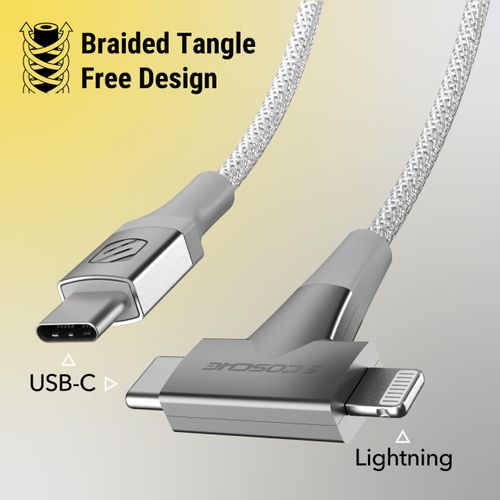 Scosche CCi4B4TWT-SP 2-in-1 Universal Charger, 4ft Braided Cell Phone Cable, USB-C to USB-C/Lightning Dual Connectors, Multi-Device Charging Cable Compatible w/iPhone, Android & Type-C Devices, White