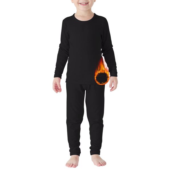 Zando Kids Thermal Underwear Sets Girls Soft Base Layer Fleece Long Underwear Toddler Thermal Set Boys Underwear Long Johns Ultra Cold Weather Gear Toddler Underwear Black Large (100) /3T